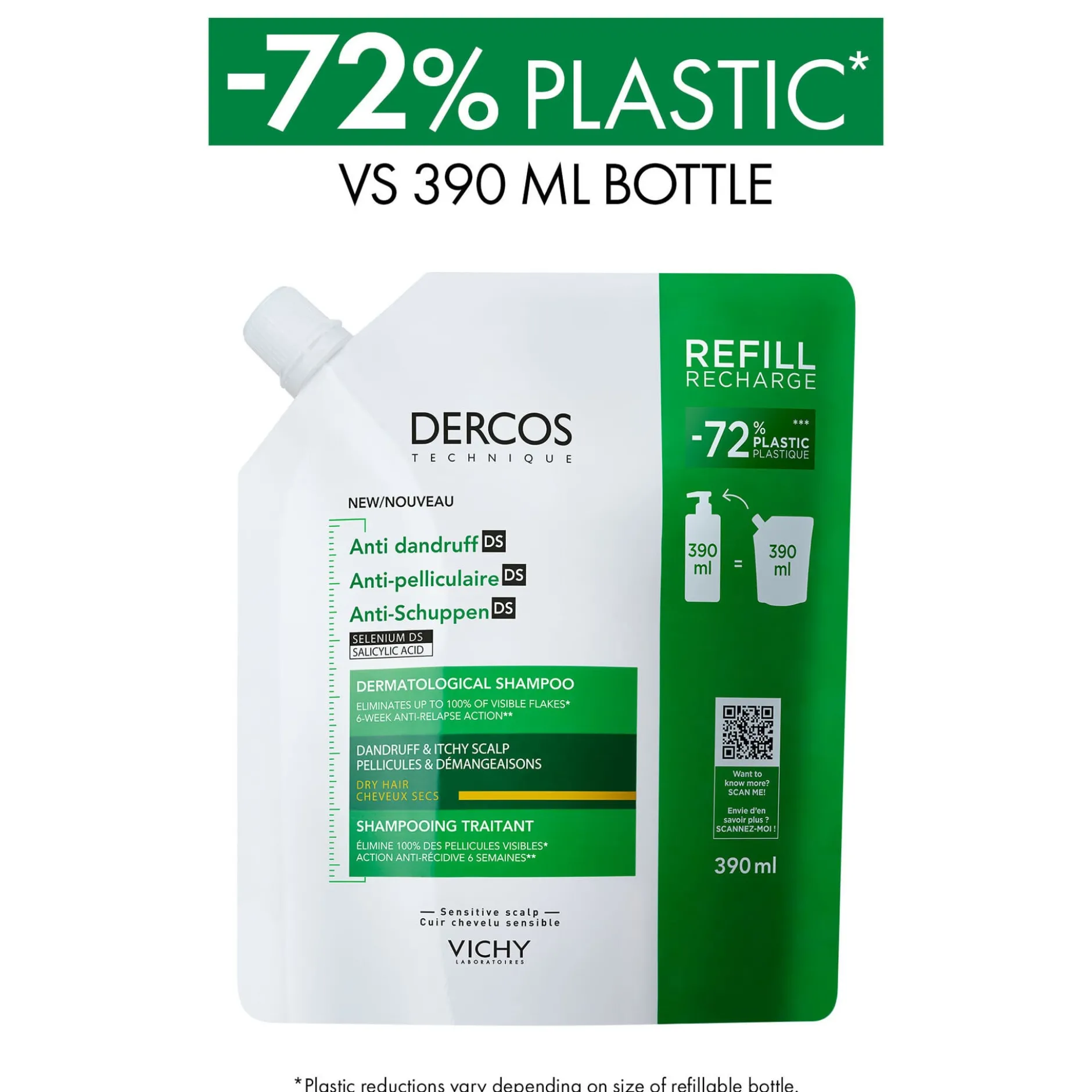 Vichy Dercos Anti-Dandruff Shampoo Dry Refill 390 ml