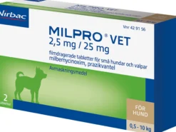 Virbac Milpro Vet 2,5mg/25 mg Avmaskningsmedel för små hundar & valpar 2 tabletter