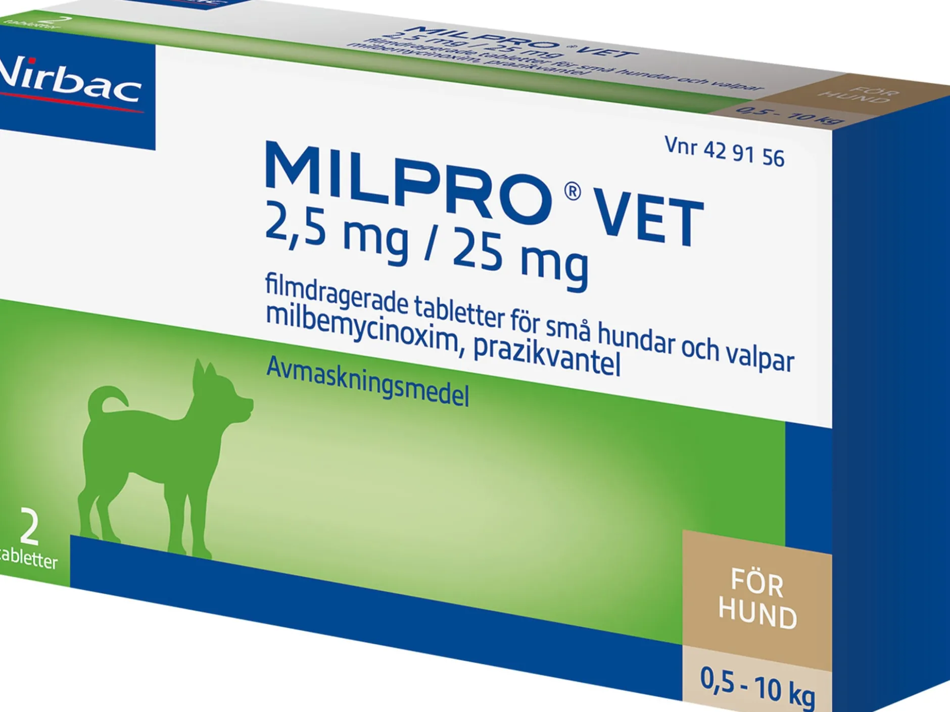 Virbac Milpro Vet 2,5mg/25 mg Avmaskningsmedel för små hundar & valpar 2 tabletter