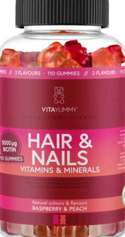 VitaYummy Hair & Nails Mix: Raspberry & Peach Tuggtabletter - 110 st