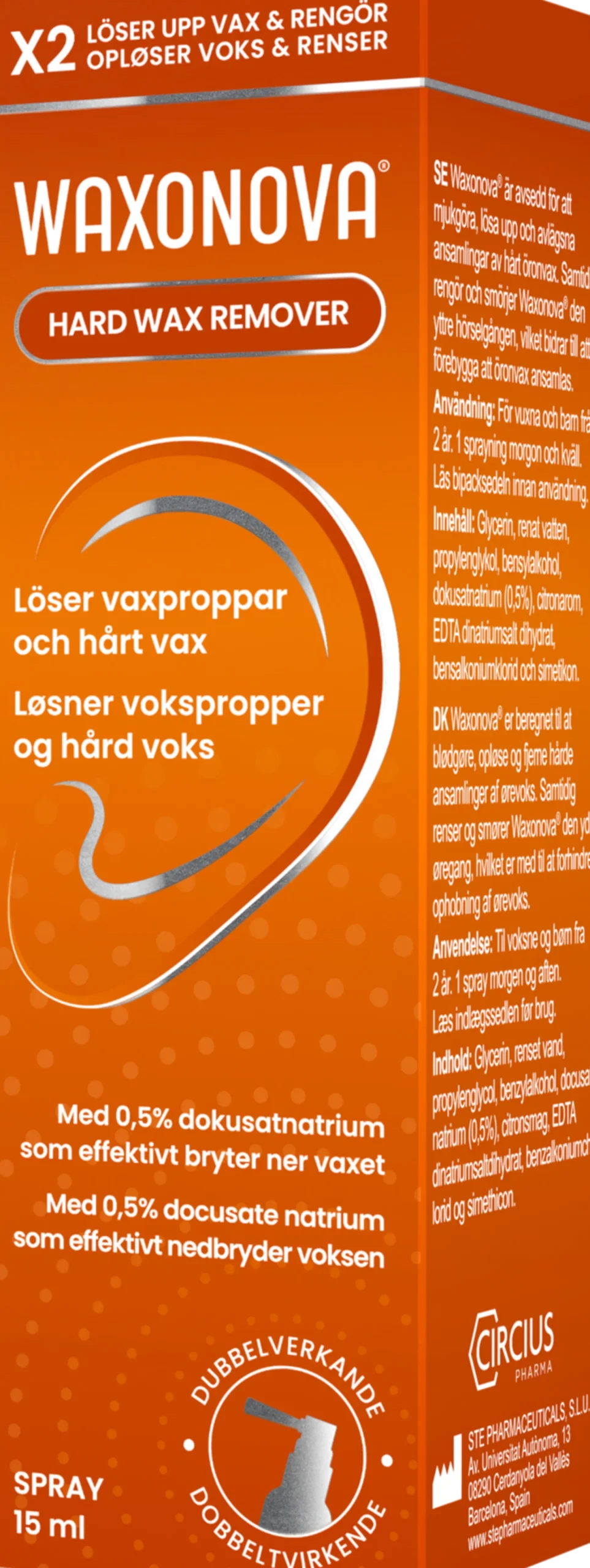 Waxonova Hard Wax Remover Öronspray mot vaxproppar/hårt vax 15 ml