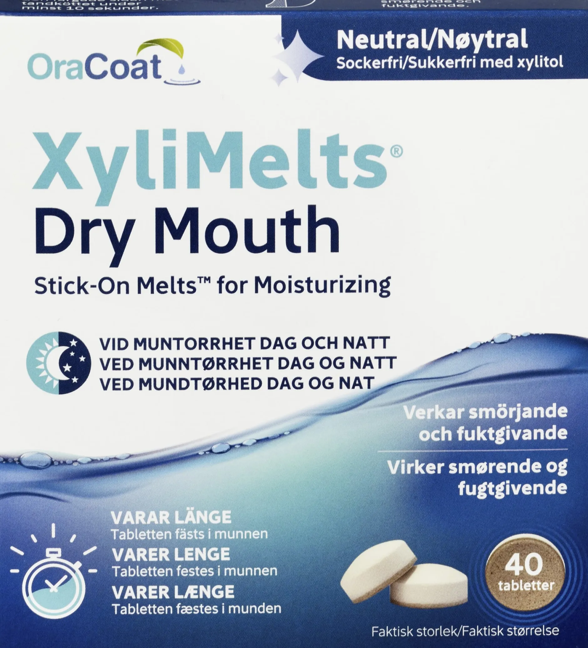Xylimelts Dry Mouth Neutral Fästtabletter vid muntorrhet 40 st